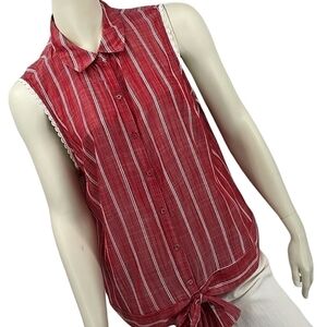 Elle L Sleeveless Red and White Stripe Blouse Top
